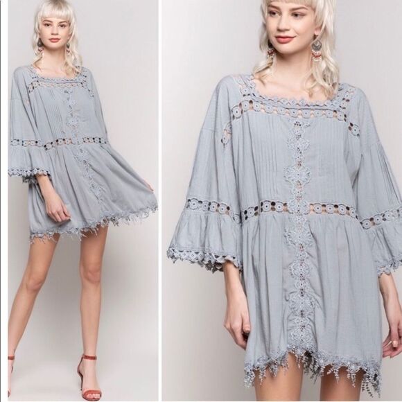 woven Tunic Dress with lace - Picture 2 of 14